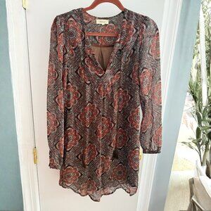 Crescent Boho Mandala Paisley Print Flowy Tunic Top/Dress Small